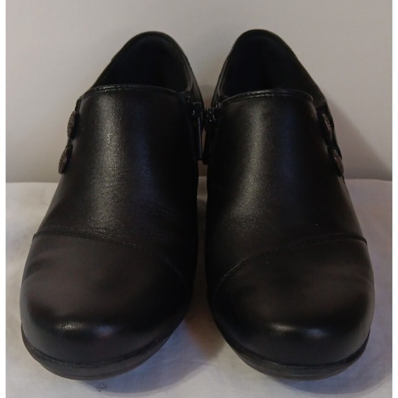 Women's Clark's Dress Shoes Black 7 Block Heel Emslie Warren Black Booties READ - Picture 6 of 11